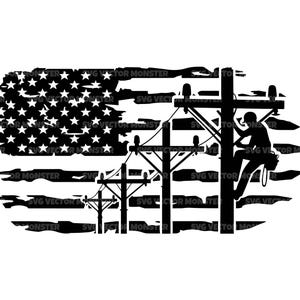 Lineman Svg, Lineman Clipart, Distressed American Flag Svg, Power pole Svg, Electrician, Line Man Dad. Vector Cut file Cricut, Pdf Png Dxf.