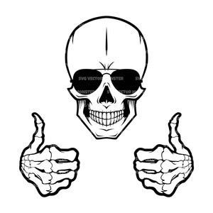 Crânio Svg, Esqueleto Thumbs Up Svg, Impressionante Svg. Arquivo de corte vetorial para Cricut, Silhueta, Pdf Png Eps Dxf, Decalque, Adesivo, Vinil, Estêncil.