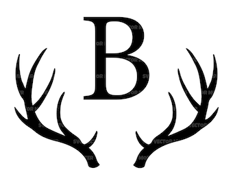 Lettre B Monogramme de bois de cerf Svg, Alphabet de bois de renne, Monogramme de police rustique. Fichier de coupe vectorielle Cricut, Silhouette, Pdf Png Eps Dxf.