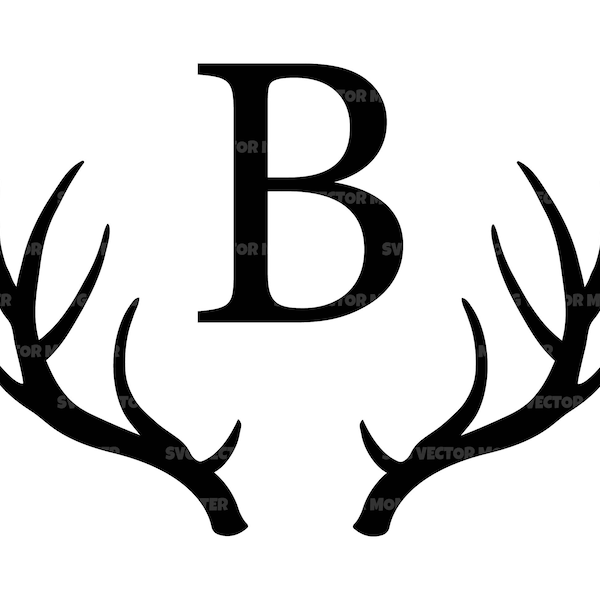 B Letter Deer Antler Monogram Svg, Reindeer Antler Alphabet, Rustic Font Monogram. Vector Cut file Cricut, Silhouette, Pdf Png Eps Dxf.