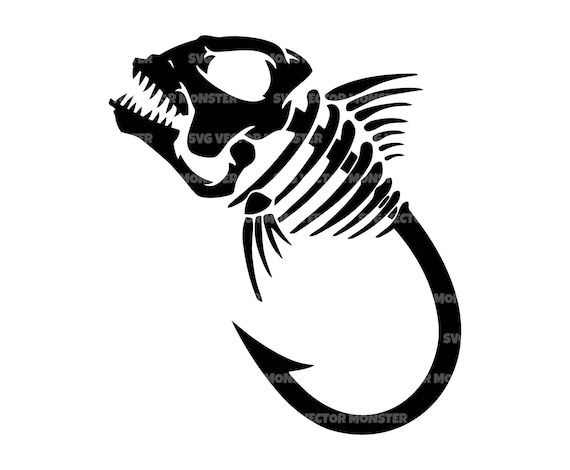 Skeleton Piranha Fish Hook Svg, Bass Fishing Svg, Fisherman Svg. Vector Cut  file for Cricut, Silhouette, Pdf Png Eps Dxf, Stencil.