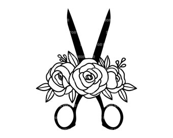 Floral Scissors Svg, Barber Shop, Hairstylist, Hairdresser, Beautician, Rosal Flower Scissors. Cut file Cricut, Silhouette, Pdf Png Dxf.