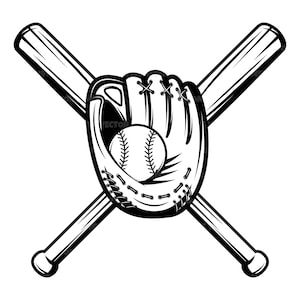 Rękawica baseballowa Svg, skrzyżowane kije baseballowe Svg, monogram baseballowy Svg, Baseball Mom. Wektorowy plik do cięcia dla Cricut, sylwetka, Pdf Png Eps Dxf.