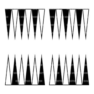 Puede incluir: Gráfico vectorial en blanco y negro con cuatro filas de triángulos negros y blancos alternos. La palabra "SVG" es visible en la imagen.
