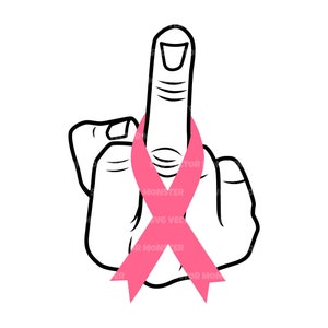 Nastro rosa dito medio Svg, Fanculo il cancro, Mese di sensibilizzazione sul cancro al seno, Ottobre rosa. File di taglio vettoriale Cricut, Silhouette, Pdf Png Dxf.