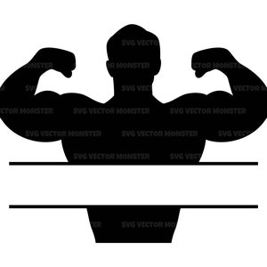Monograma culturista svg, bíceps svg, músculo svg, gimnasio, cuerpo fuerte. Archivo de corte vectorial Cricut, Silueta, Pdf Png Dxf, Calcomanía, Pegatina, Vinilo.