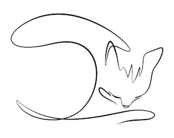 Line Art Sleeping Cat Svg, Cat Png, Cat Clipart, Cat Wall Decor. Vector Cut file Cricut, Silhouette, Pdf Png Dxf,
