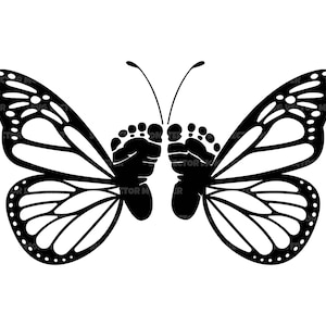 Huella de bebé Mariposa Svg, Pies de bebé Svg, Embarazo Revelar Svg, Próximamente, Futura mamá. Archivo de corte vectorial Cricut, Silueta, Pdf Png Dxf.