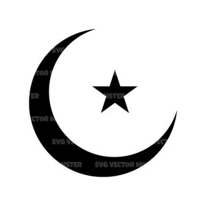 イスラム教の三日月と星の SVG。Cricut、シルエット、Pdf PNG EPS Dxf、デカール、ステッカー、ビニール、ピン用のベクターカットファイル