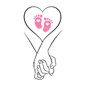 Händchen haltend svg, Mädchen-Baby-Füße-Svg, Herz-Svg, Gender Reveal Party, Babyparty. Vektor-Schnittdatei Cricut, Silhouette, Pdf Png Dxf, Abziehbild.