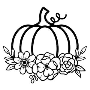 Floral citrouille Svg, contour citrouille Png, Halloween, Thanksgiving Svg. Fichier de coupe vectorielle Cricut, Silhouette, Pdf Png Dxf, décalcomanie, autocollant.