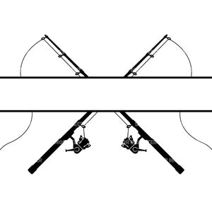 Cañas de pescar de lubina cruzada Monograma Svg, Marco de nombre dividido de caña de pescar, Pescador Svg. Archivo de corte vectorial Cricut, Silueta, Pdf Png Eps Dxf.