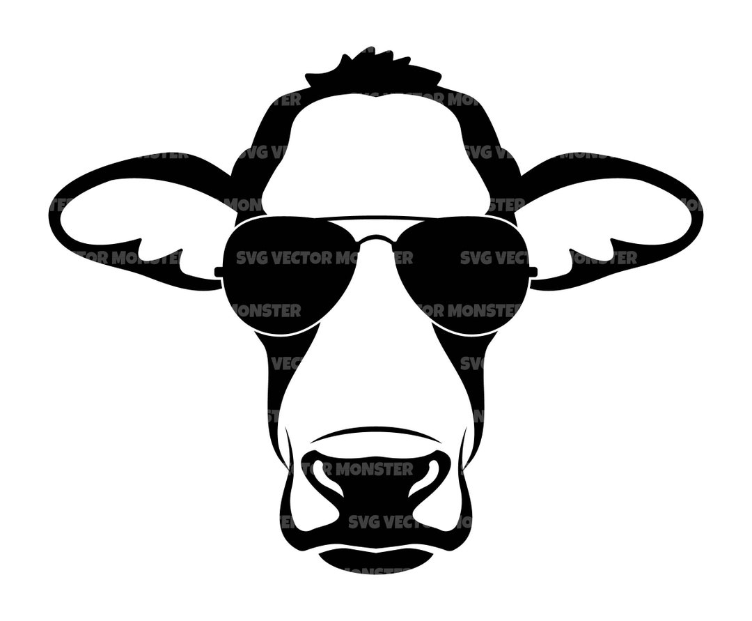 Cow Head With Sunglasses Svg, Cattle, Farmhouse Sign, Ranch, Holstein ...
