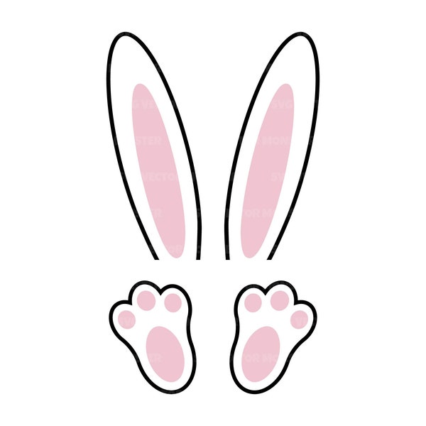 Easter Bunny Ears Svg, Cute Bunny Foot Svg, Rabbit Feet Svg, Happy Easter Svg. Cut file Cricut, Silhouette, Pdf Png Dxf.