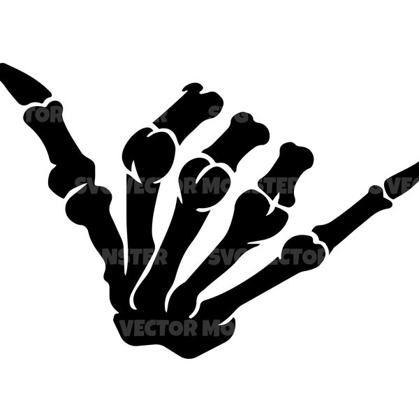 Shaka Skeleton Hand Sign Svg. Vector Cut file for Cricut, Silhouette, Pdf Png Eps Dxf, Decal, Sticker, Vinyl, Pin