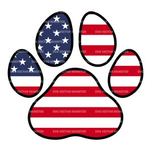 Amerikaanse vlag Paw Print Svg, 4 juli, Independence Day. Knipbestand voor Cricut, silhouet, pdf, png, eps dxf, stencil, sticker, vinyl, sticker