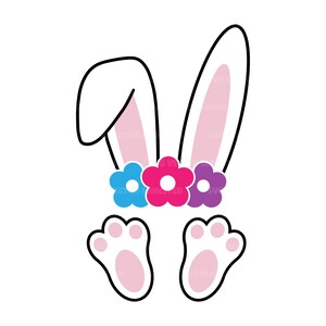 Orecchie da coniglietto pasquale in formato Svg, piedi di coniglietto carino in formato Svg, fiori di coniglio in formato Svg, buona Pasqua. Taglia file Cricut, Silhouette, Pdf Png Eps Dxf, Decalcomania, Adesivo.
