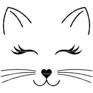 Visage de chat mignon cils SVG, tête de chat mignon SVG, chaton SVG. Fichier de coupe vectorielle pour Cricut, Silhouette, Pdf Png Eps Dxf, Décalcomanie, Autocollant, Vinyle.