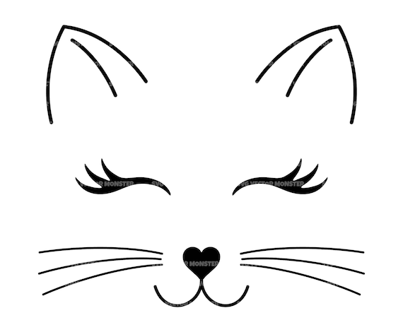 Cute cat icon set line kitten face head body Vector Image