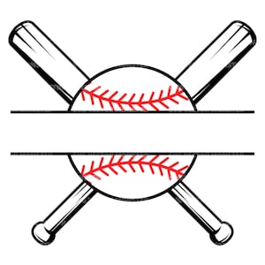 Béisbol Split Name Monogram Svg, Baseball Mom Svg, Crossed Baseball Bats Svg. Archivo de corte vectorial para Cricut, silueta, Pdf Png Eps Dxf.