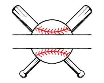 Baseball Split Name Monogram Svg, Baseball Mom Svg, Crossed Baseball Bats Svg. Vector Cut file for Cricut, Silhouette, Pdf Png Eps Dxf.