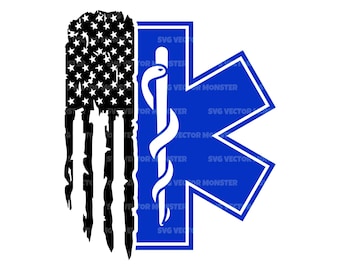 Ems American Flag Svg, Star of Life Svg, Paramedic, Emt, Emergency Medical Services Sign. Vector Cut file Cricut, Silhouette, Pdf Png Dxf.
