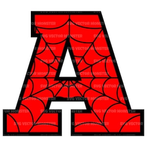 May include: A red letter A with a black outline and a spiderweb pattern inside. The letter is in a bold, blocky font.