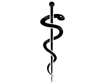 Vara de Asclepio Svg, símbolo médico. Archivo de corte vectorial para Cricut, silueta, Pdf Png Eps Dxf, calcomanía, pegatina, vinilo, pin