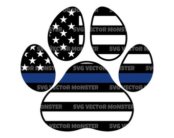 Police Dog Svg, Thin Blue Line Flag Svg. Cut file for Cricut, Silhouette, Pdf Png Eps Dxf, Stencil, Decal, Vinyl, Vector, Sticker