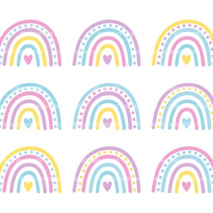 Boho Rainbow Svg Bundle, couleur pastel Boho bébé arc-en-ciel Svg. Fichier de coupe vectorielle pour Cricut, Silhouette, Pdf Png Eps Dxf, Décalcomanie, Autocollant.