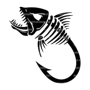 Poisson squelette SVG, hameçon SVG, pêche au bar SVG, pêcheur SVG. Fichier de coupe vectorielle pour Cricut, Silhouette, Pdf Png Eps Dxf, Pochoir.