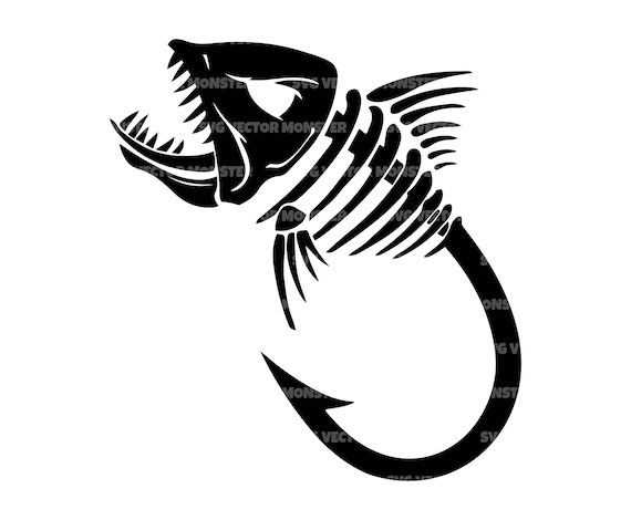 Skeleton Fish Svg, Fish Hook Svg, Bass Fishing Svg, Fisherman Svg. Vector  Cut File for Cricut, Silhouette, Pdf Png Eps Dxf, Stencil. 