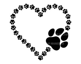 Paw Print Heart Svg, Dog Paw Print Frame Svg, Dog Lover, Paw Print Clipart. Cut File Cricut, Silhouette, Pdf Png Dxf, Vector.
