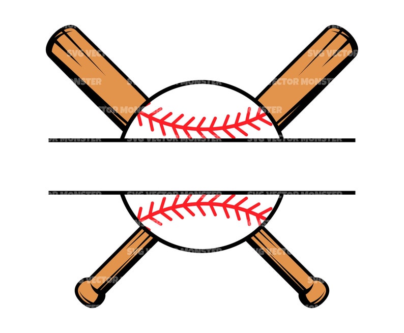 Baseball Split Name Monogram Svg crossed Baseball Bats Svg Etsy