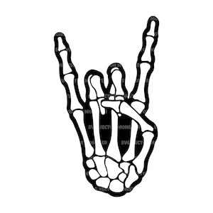 Esqueleto Diablo Rock Cuernos Svg, Rock and Roll Svg. Archivo de corte vectorial para Cricut, Silueta, Pdf Png Eps Dxf, Calcomanía, Pegatina, Vinilo, Pin