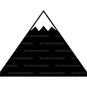 May include: A black silhouette of a mountain with a white snow-capped peak.