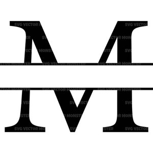 Lettre M majuscule Split Monogram Svg, Alphabet Split Name Frame, Split Font Monogram. Fichier de coupe vectorielle Cricut, Silhouette, Pdf Png Eps Dxf.