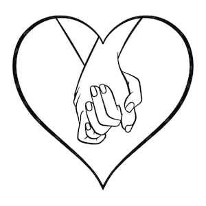 Manos tomadas con el corazón Svg, Manos de pareja Svg, Día de San Valentín Svg, Boda. Archivo de corte vectorial Cricut, Silueta, Pdf Png Dxf, Calcomanía.