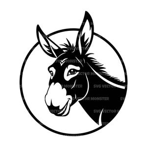 Esel svg, lächelnder Esel Png, Esel Clipart. Vektor-Schnittdatei Cricut, Silhouette, Schablone, Pdf Png Dxf.