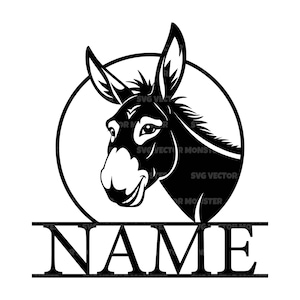 Esel-Monogramm-Svg, lächelnder Esel Png, Esel Clipart. Vektor-Schnittdatei Cricut, Silhouette, Schablone, Pdf Png Dxf.