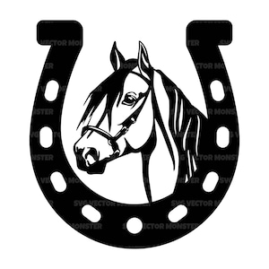 Hufeisen SVG, Pferdekopf SVG, Cowboy, Cowgirl Vektor-Schnittdatei Cricut, Silhouette, Pdf Png Dxf, Schablone.