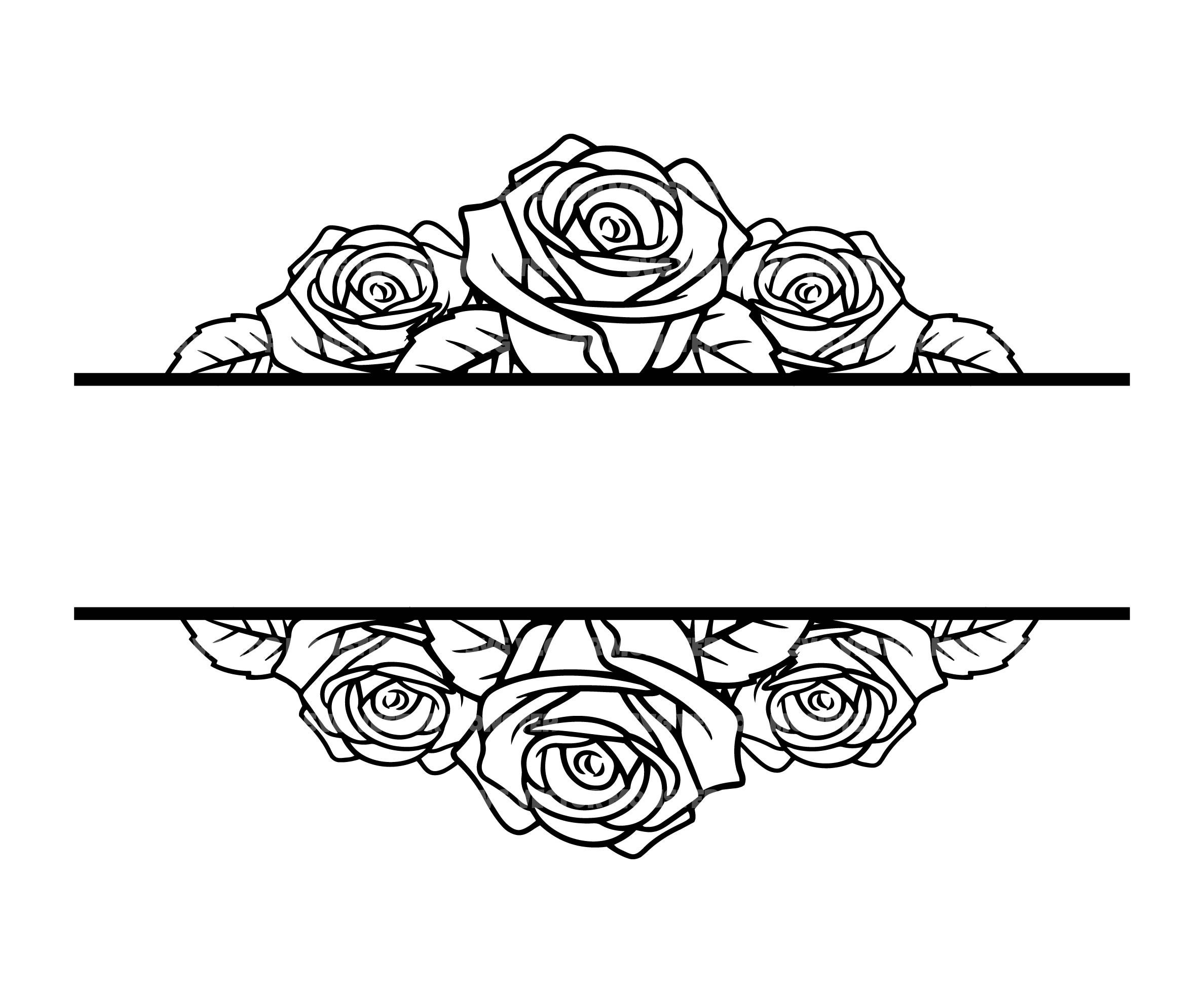 Flower Border SVG, Dxf, Png, Pdf, Split Monogram Svg, Rose Frame Svg,  Wedding Frame Svg, Floral Ornaments Svg, Text Divider Svg, (svg804)