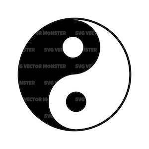 Könnte beinhalten: Schwarz-weißes Yin-Yang-Symbol, ein kreisförmiges Design mit zwei Hälften, eine schwarz und eine weiß, jede mit einem kleineren Kreis der gegenüberliegenden Farbe.