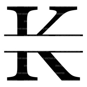 Uppercase K Letter Split Monogram Svg, Alphabet Split Name Frame, Split Font Monogram. Vector Cut file Cricut, Silhouette, Pdf Png Eps Dxf.