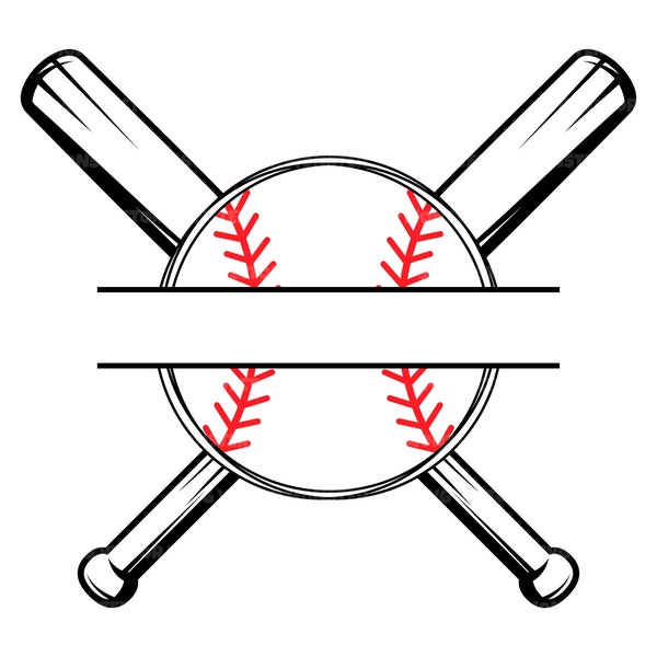 Baseball Split Name Monogram Svg, Baseball Png, Crossed Baseball Bats Svg. Vector Cut file Cricut, Silhouette, Pdf Png Dxf.