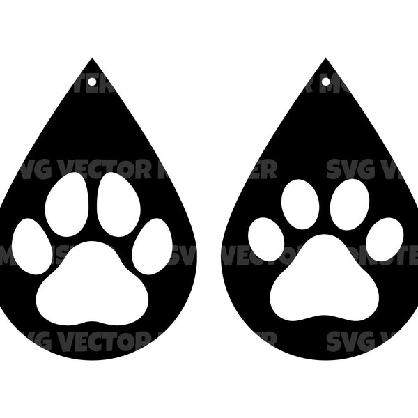 Dog Paw Print Earrings Svg, Cat Paw Print Earring Svg. Vector Cut file for Cricut, Silhouette, Pdf Png Eps Dxf, Decal, Sticker, Vinyl, Pin