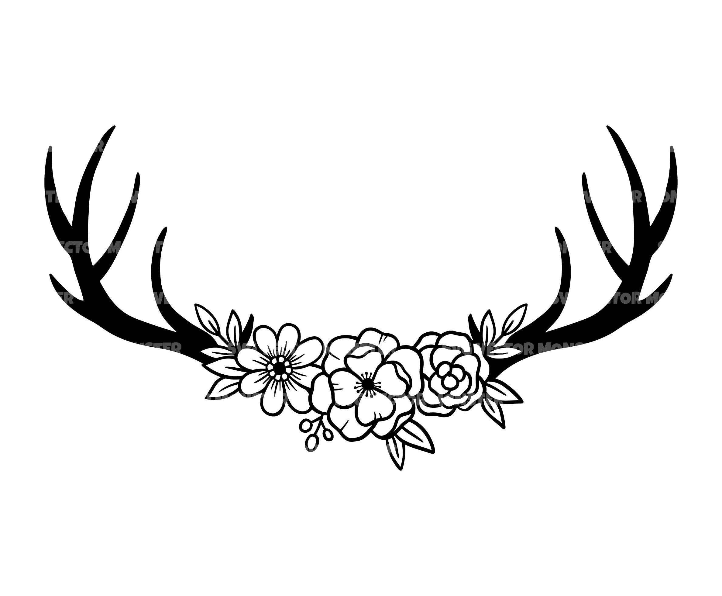 Floral Deer Antlers Svg Rustic Reindeer Antlers Svg Rose - Etsy