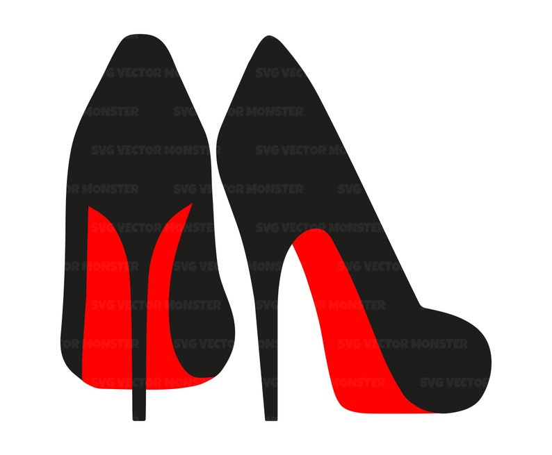 Puede incluir: Ilustraci&oacute;n vectorial de dos zapatos de tac&oacute;n negros con suelas rojas. El dise&ntilde;o es minimalista y elegante, con un fuerte contraste entre el negro de los zapatos y el rojo brillante de las suelas.