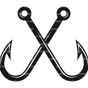 交差した魚の針 SVG、バス釣り SVG、釣り針 SVG。ベクターカットファイル Cricut、シルエット、Pdf PNG EPS Dxf、デカール、ステッカー、ビニール、ピン