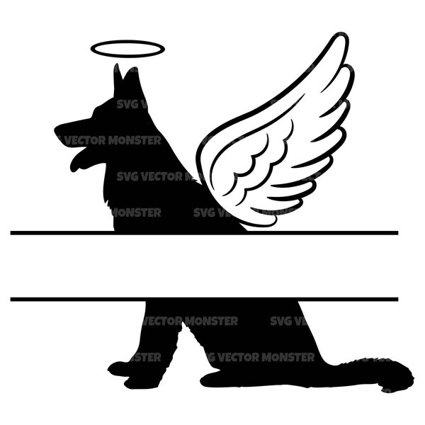 Angel German Shepherd Monogram Svg, Pet Dog Memorial Svg, Loss Svg. Vector Cut file Cricut, Silhouette, Pdf Png Dxf, Decal, Sticker, Vinyl